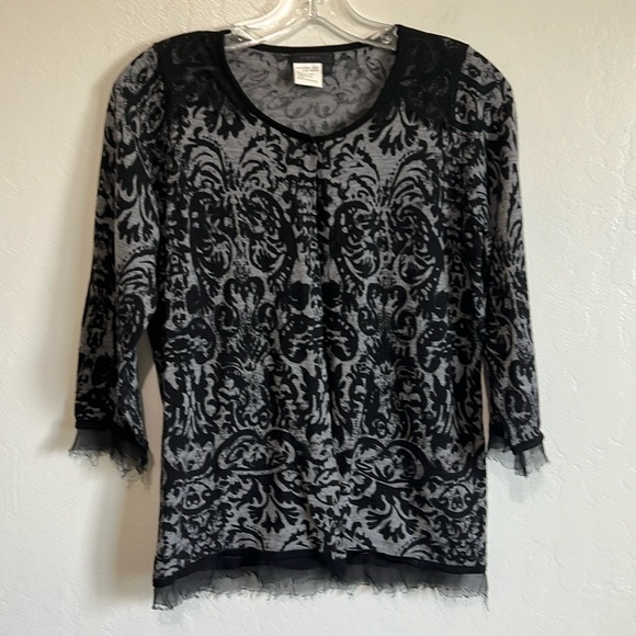 Votre Nom Sweaters - Votre Nom 100% merino wool black and grey 3/4 sleeve cardigan sz M